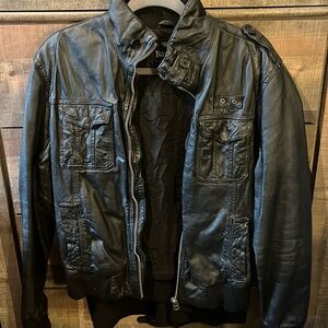 Beautiful Barney’s black, leather, bomber jacket, size, medium. Authentic